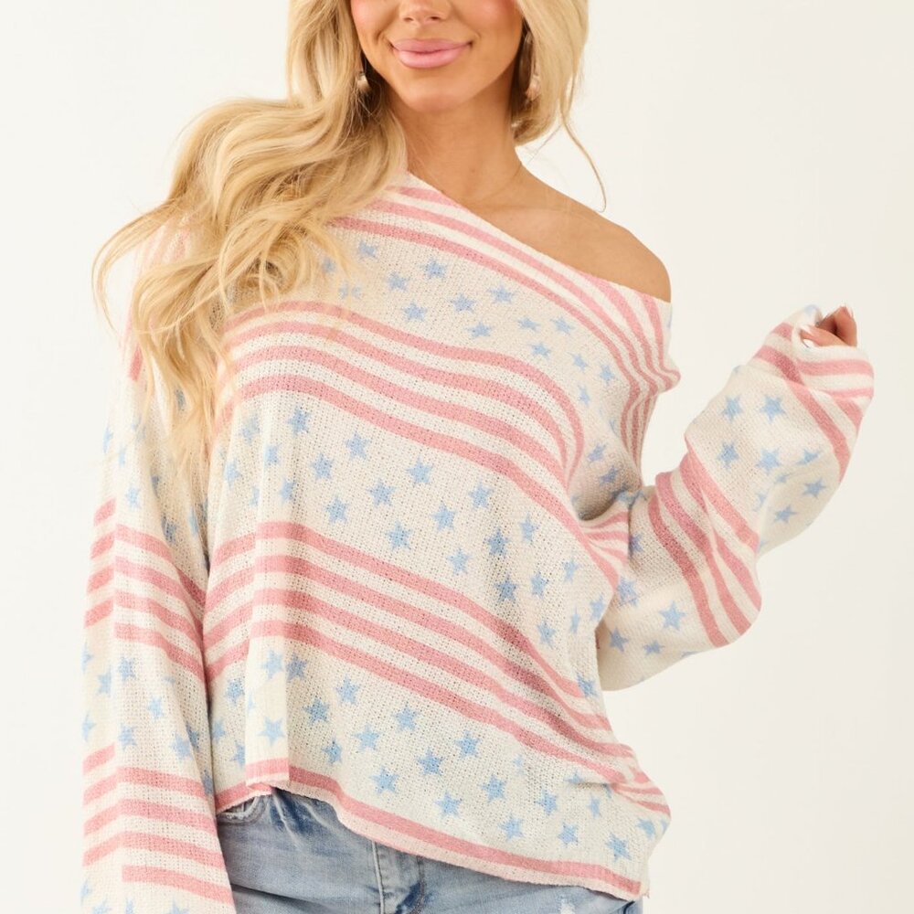 POL Vanilla Stars & Stripes Lightweight Sweater Size Medium NWT